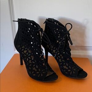 Madeline Stuart Black Lace-Up Cutout Bootie